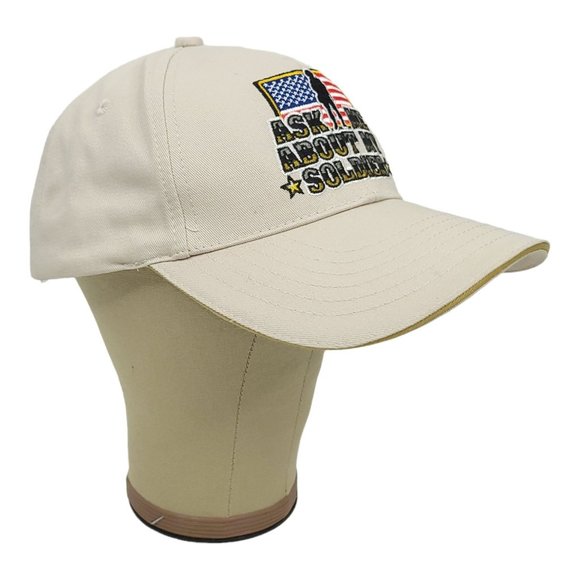 Ask Me About My Soldier Strapback Cap Trucker Baseball Hat Brother In Arms Beige - Picture 2 of 12
